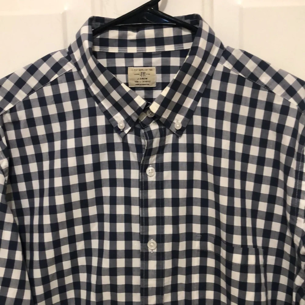 J Crew Buffalo Check Blue White Button Down Shirt Mens 16 - 16.5
